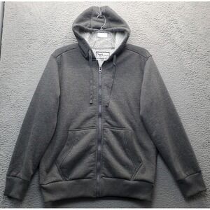 Q-Active by Q-Denim Hoodie Mens‎ Large Gray Sherpa Lined Drawstring Full Zipper